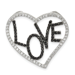 Sterling Silver Black/White Rhodium-plated CZ Love in Heart Chain Slide