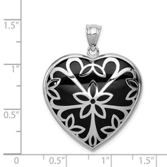 Sterling Silver Rhodium-plated Onyx Heart Pendant