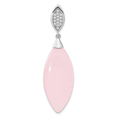 Sterling Silver Polished CZ & Pink Glass Pendant
