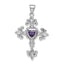 Heart-Cut Amethyst Cross Pendant in Sterling Silver, 30mm (0.42 ct.) - Sophia Jewelers