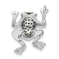 Sterling Silver Rhodium White Topaz & Chrome Diopside Frog Pendant