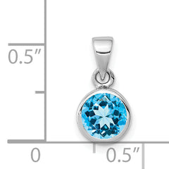 Sterling Silver Rhodium-plated Polished Blue Topaz Round Pendant
