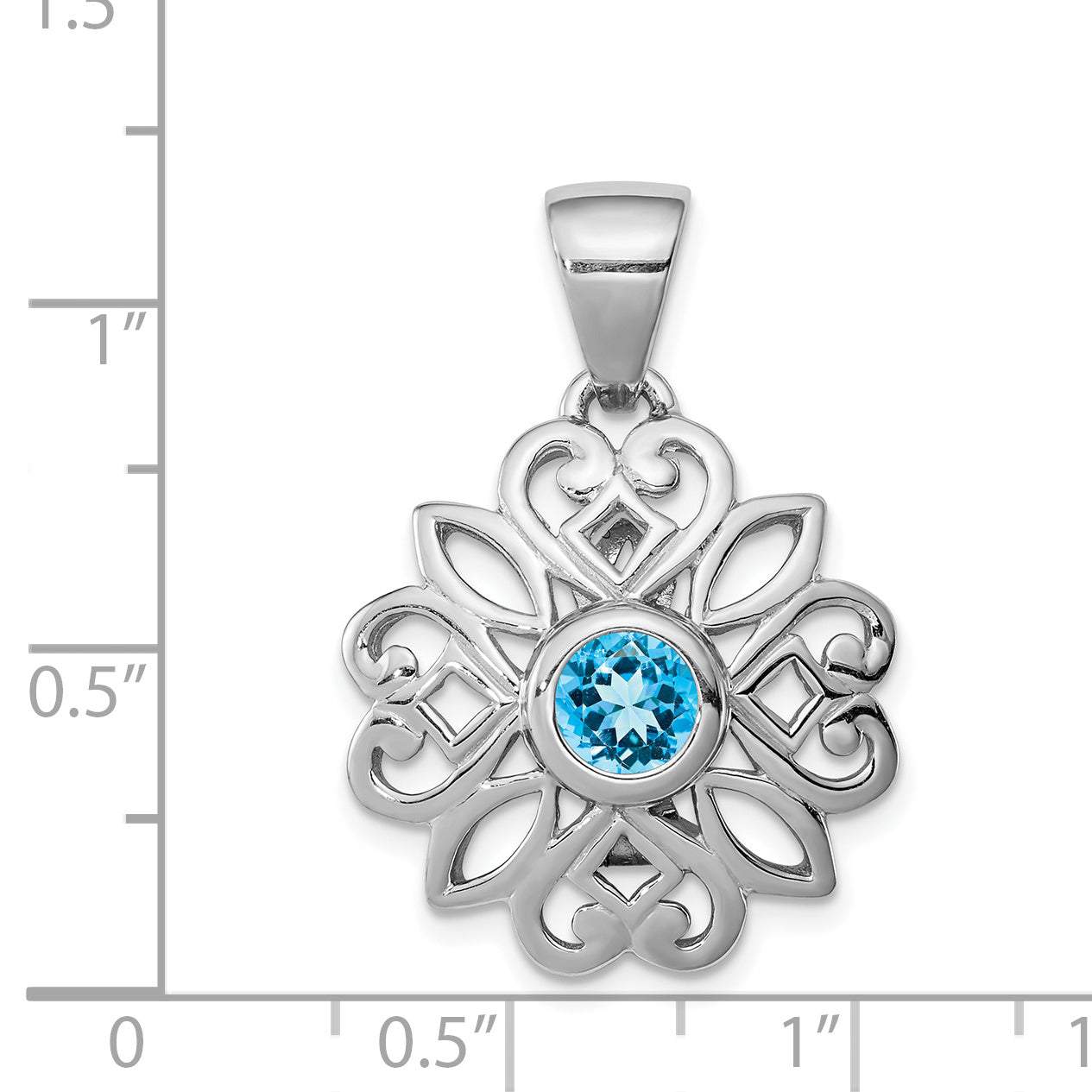 Sterling Silver Rhodium-plated w/Blue Topaz Flower Pendant