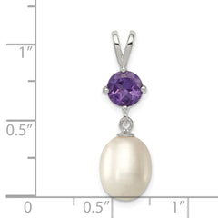 Sterling Silver Amethyst & 8-9mm FW Cultured Pearl Teardrop Pendant