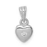 Sterling Silver Rhodium-plated Polished CZ Heart Children's Pendant
