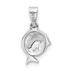 Sterling Silver Polished Dolphin in Hoop Pendant