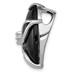 Sterling Silver Rhodium Plated Onyx and CZ Slide