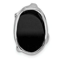 Sterling Silver Rhodium Plated Onyx and CZ Slide