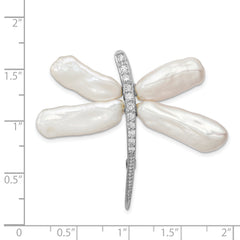 Sophia Jewelers Sterling Silver Dragonfly Brooch with Baroque Pearl and CZ
