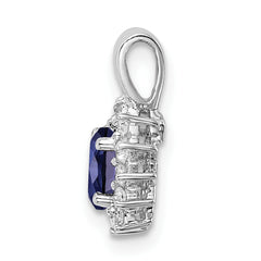 Sterling Silver Rhodium-plated CZ & Synthetic Blue Stone Pendant