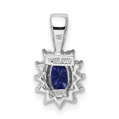 Sterling Silver Rhodium-plated CZ & Synthetic Blue Stone Pendant