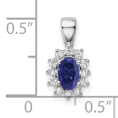 Sterling Silver Rhodium-plated CZ & Synthetic Blue Stone Pendant