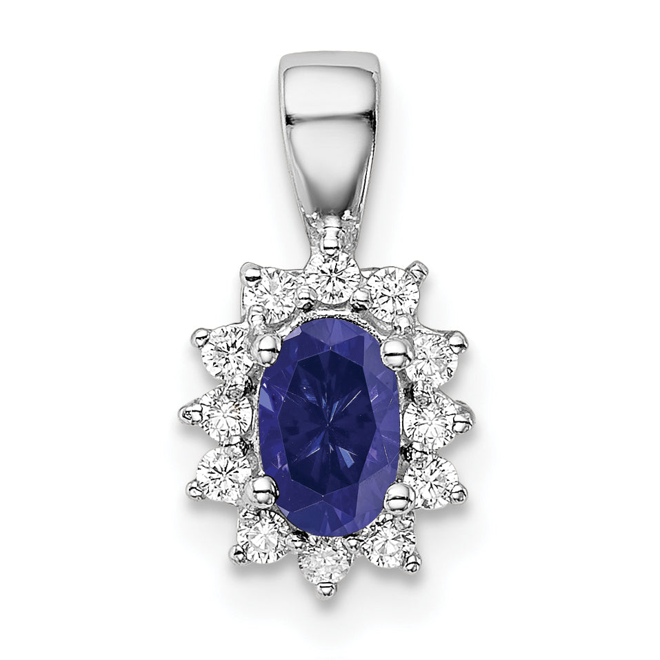 Sterling Silver Rhodium-plated CZ/Lab Cr Sapphire Pendant