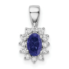 Sterling Silver Rhodium-plated CZ/Lab Cr Sapphire Pendant