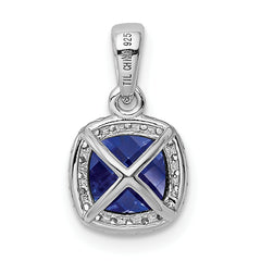 Sterling Silver Rhodium-plated Created Blue & White Sapphire Pendant