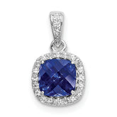 Sterling Silver Rhod-plated Created Blue/White Sapphire Pendant