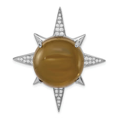 Sterling Silver Rhodium-plated Brown Glass & CZ Sunburst Chain Slide