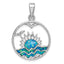 Sterling Silver Rhod-plated Blue Inlay Created Opal Sunrise Pendant