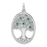 Sterling Silver Rhodium-plated Green Glass Buds Oval Tree Pendant