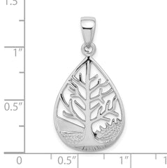 Sterling Silver Rhodium-plated Polished Tree Teardrop Pendant