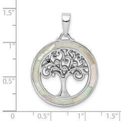 Sterling Silver Rhodium-plated White MOP Tree of Life Pendant