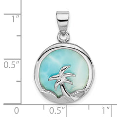 Sterling Silver Rhodium-plated Larimar w/Palm Tree Pendant