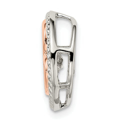 Sterling Silver Plat-plate Rose-tone Vibrant Swar Zircon Heart Chain Slide