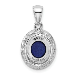 Sterling Silver Rhodium-plated Polished w/Lapis & White Topaz Pendant