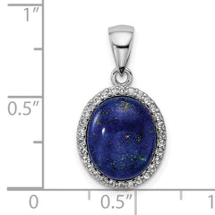 Sterling Silver Rhodium-plated Polished w/Lapis & White Topaz Pendant