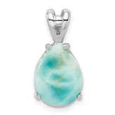 Sterling Silver Rhodium-plated Lab Created Larimar Teardrop Pendant