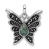 Sterling Silver Rhodium/Oxidized Reconstituted Turquoise Butterfly Pendant