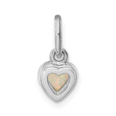 Sterling Silver Rhodium Plated Lab Created Opal Heart Pendant