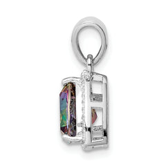 Sterling Silver Rhod-plated Trillion Mystic Fire/White Topaz Pendant
