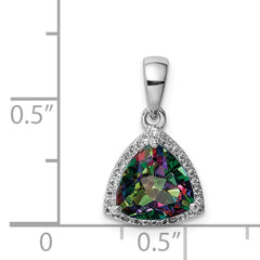 Sterling Silver Rhod-plated Trillion Mystic Fire/White Topaz Pendant