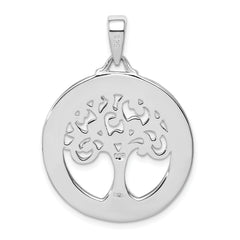 Sterling Silver Rhodium-plated Created Opal Circle w/Tree Pendant