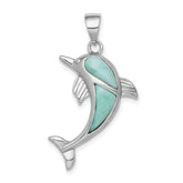 Sterling Silver Rhodium-plated Larimar Dolphin Pendant