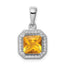 Sterling Silver Rhodium Plated Clear CZ and Square Yellow CZ Pendant