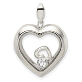 Sterling Silver Rhodium-plated CZ 19mm Heart Glass Pendant
