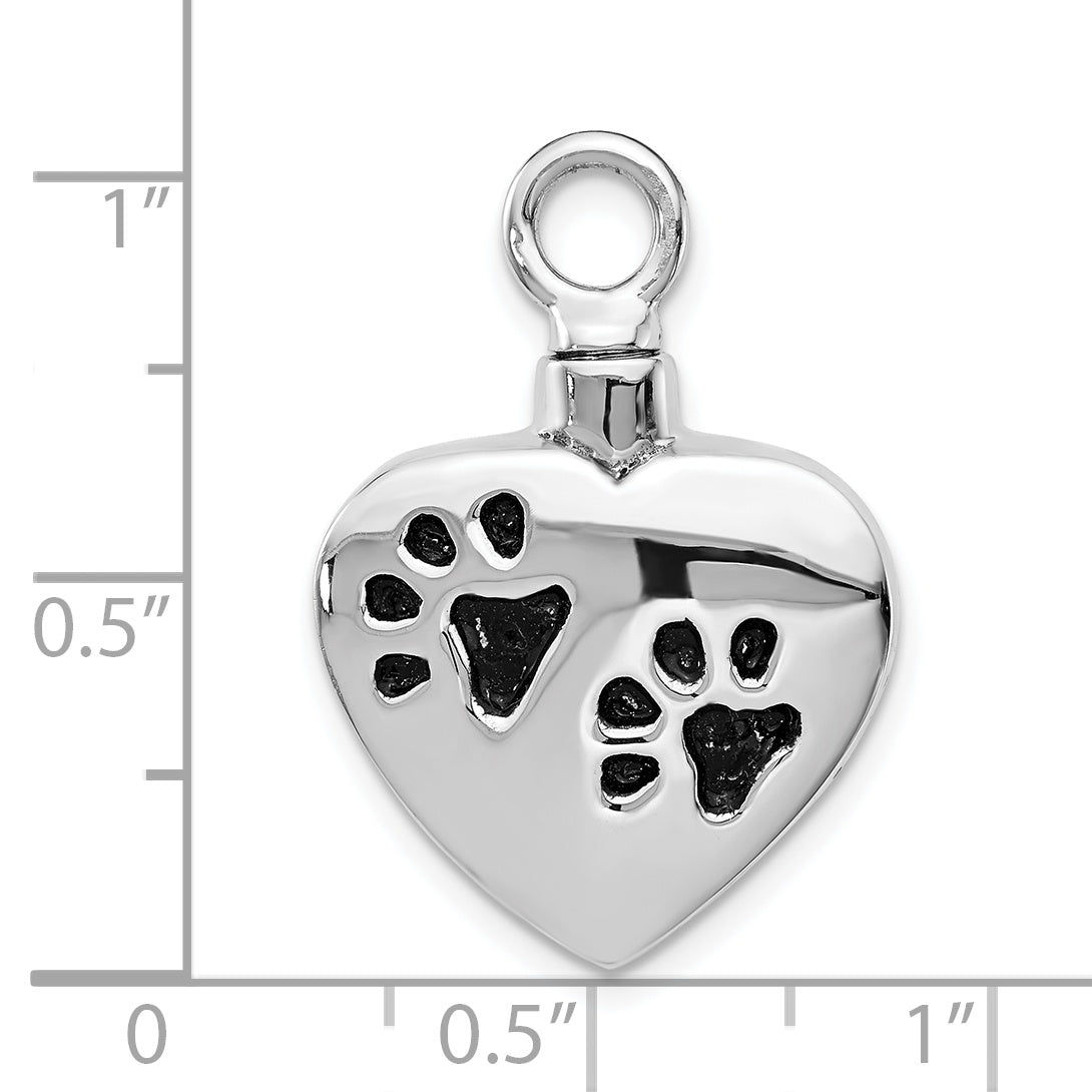 Sterling Silver Rhodium-plated Enameled Paw Prints Heart Ash Holder