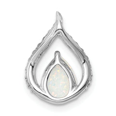 Sterling Silver Rhodium Plated CZ and Lab Created Opal Chain Slide
