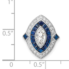 Sterling Silver Rhodium-plated CZ/Synth. Blue Spinel Chain Slide