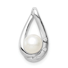 Sterling Silver Rhodium-plated CZ (6-7mm) FWC Pearl Teardrop Chain Slide