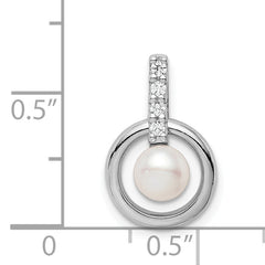 Sterling Silver Rhodium-plated Circle w/CZ (5-6mm) Button FWC Pearl Slide