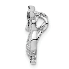 Sterling Silver Rhodium-plated Black and Clear CZ Owl Chain Slide