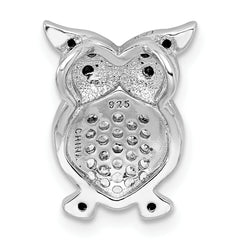 Sterling Silver Rhodium-plated Black and Clear CZ Owl Chain Slide