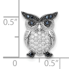 Sterling Silver Rhodium-plated Black and Clear CZ Owl Chain Slide