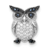 Sterling Silver Rhodium-plated Black and Clear CZ Owl Chain Slide