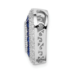 Sterling Silver Rhodium-plated CZ & Synthetic Blue Spinel Chain Slide