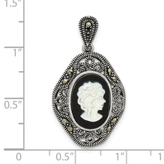 Sterling Silver Antiqued Marcasite Black Agate & MOP Cameo Pendant
