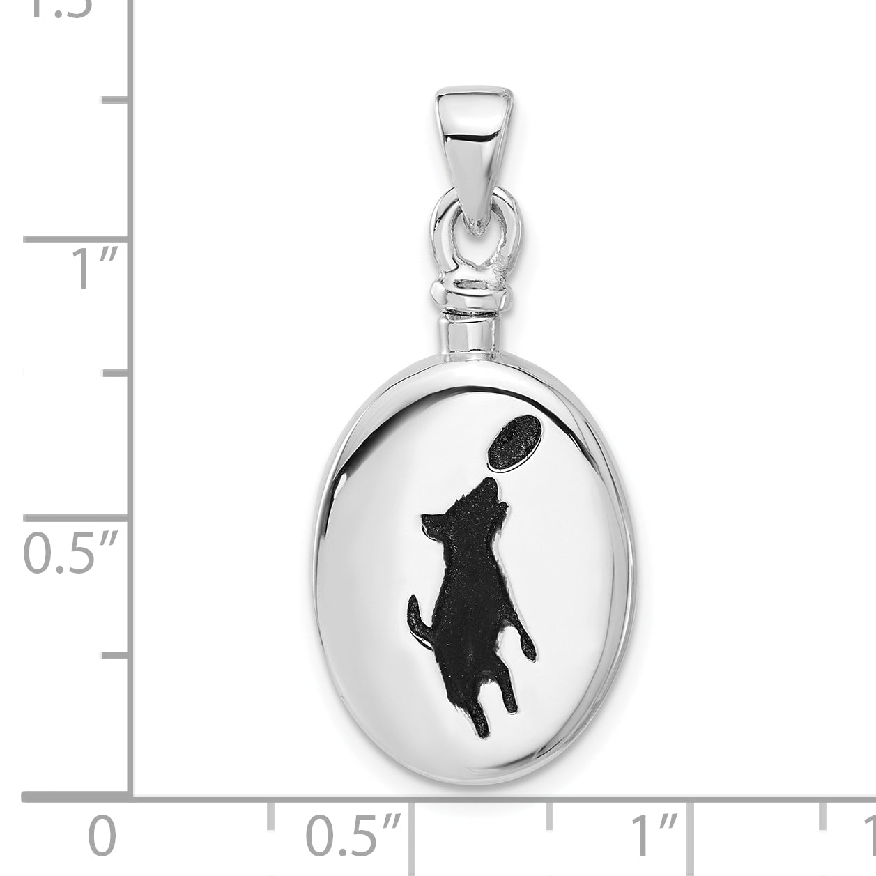 Sterling Silver Rhodium-plated Enamel Oval with Dog Ash Holder Pendant